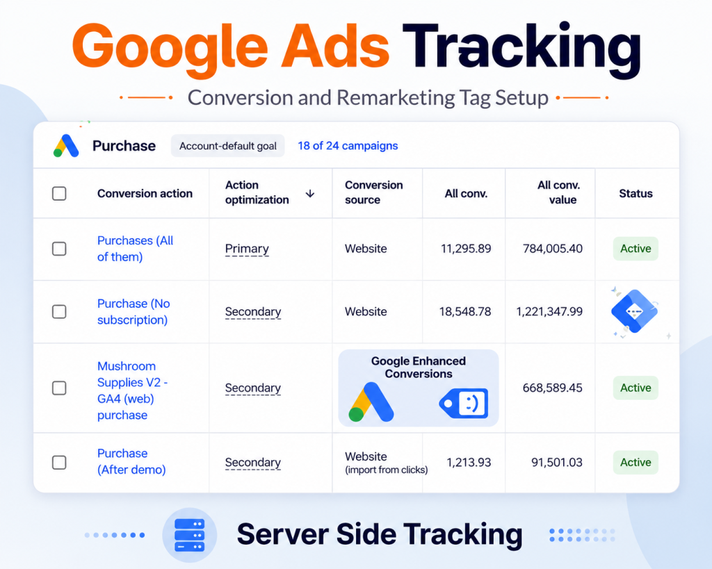 Google Ads conversion and remarketing tag setup